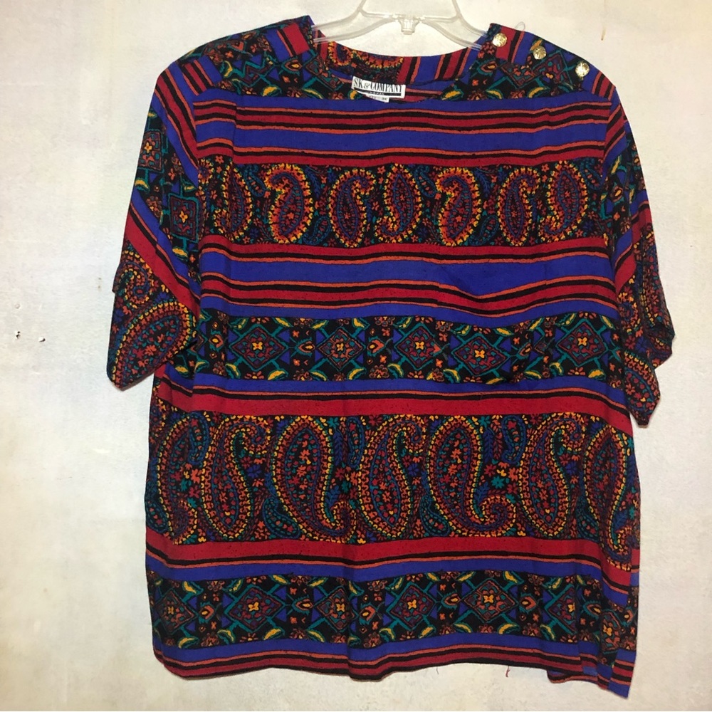 SK & Company Vintage Paisley Blouse with Gold Shoulder Buttons, size 3X.